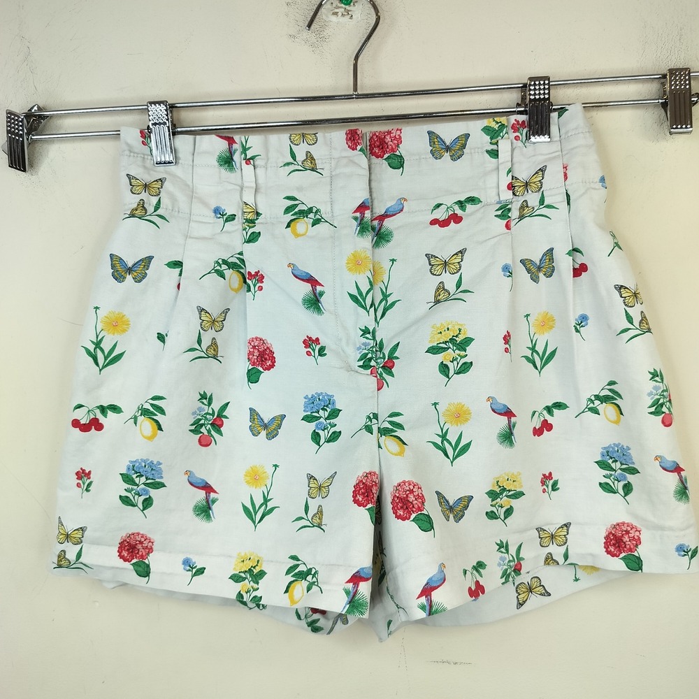 Ann Taylor Pleated Shorts 6P High Rise Botanical Butterfly Cherry Linen Blend